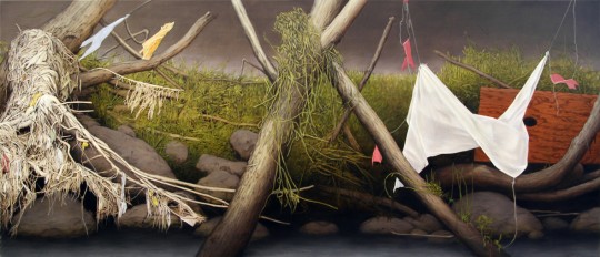 detail - 'A Riverbank (culvert, detritus and apparitions)' middle panel, 2012 by Andrew Browne
