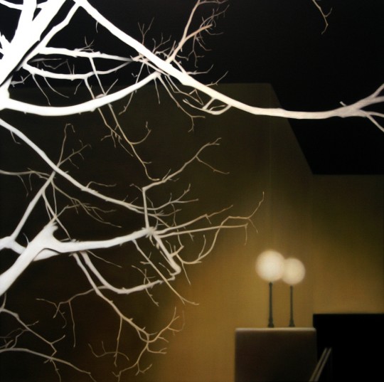 Illuminated branches and plaza (Basel), 2004 by Andrew Browne